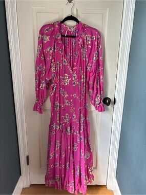 Free People Fuchsia Floral Ruffle Maxi Dress